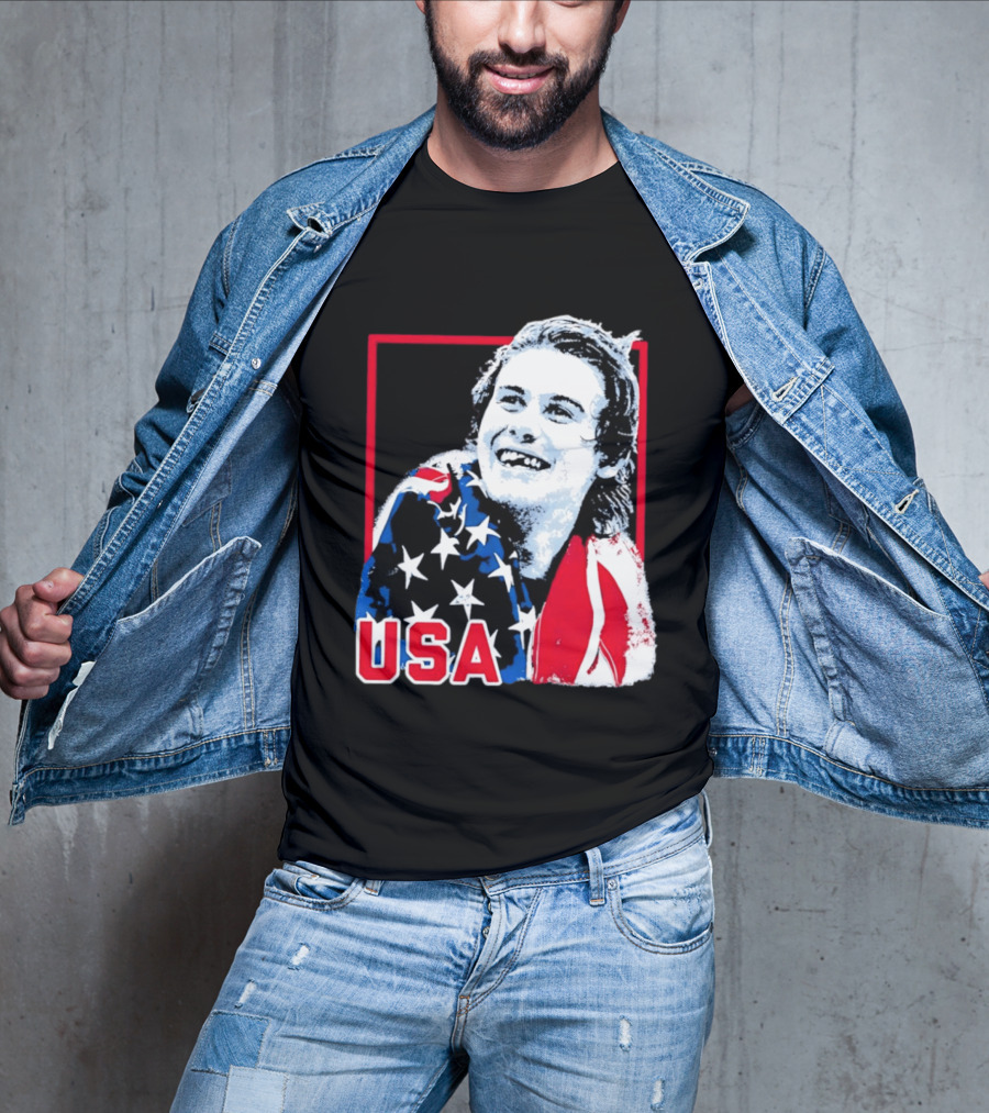 USA Flag Happy Athlete Red Frame American Pride T-Shirt