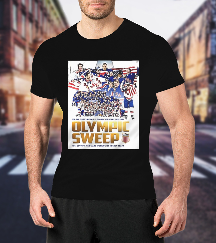 U.S. Olympic Ice Hockey History First Sweep Men's And Women's Teams T-Shirt