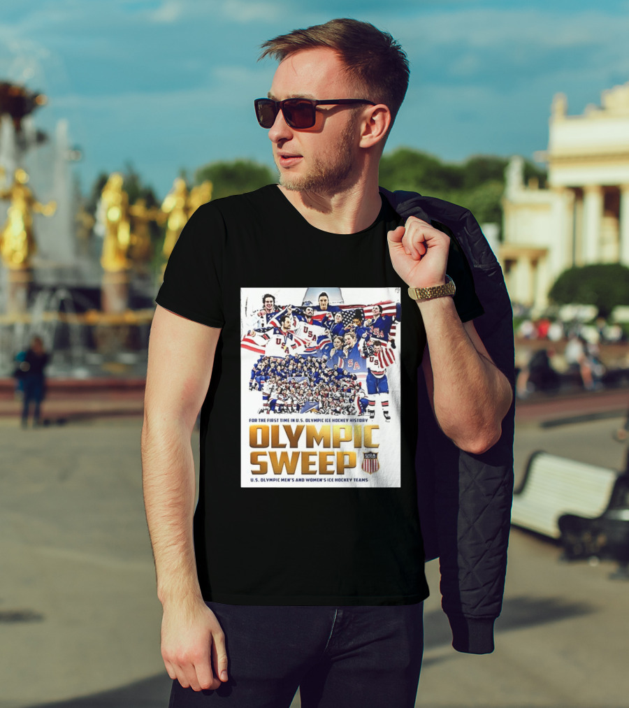 U.S. Olympic Ice Hockey History First Sweep Men's And Women's Teams T-Shirt