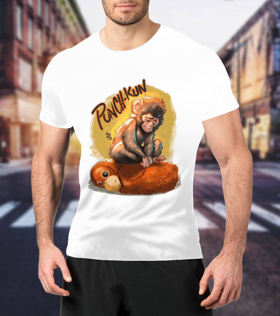 Punch Kun Sad Monkey Hugging Orange Figure T-Shirt