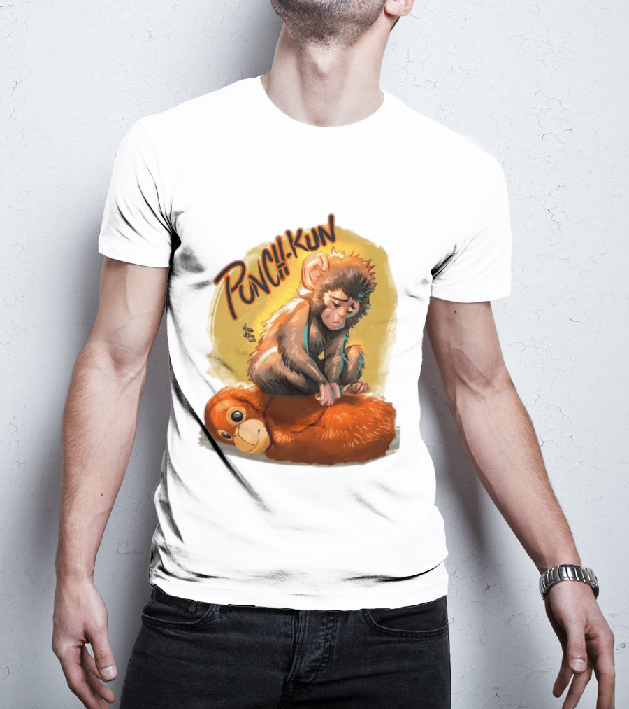 Punch Kun Sad Monkey Hugging Orange Figure T-Shirt