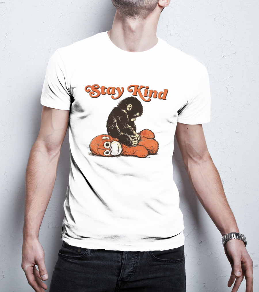 Stay Kind Punch Monkey Meme Compassionate Primate Hugging Plush T-Shirt