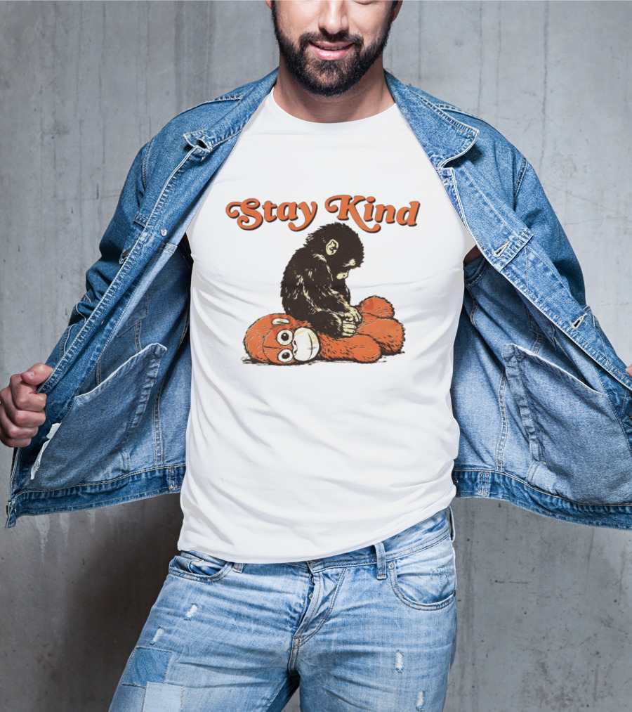 Stay Kind Punch Monkey Meme Compassionate Primate Hugging Plush T-Shirt