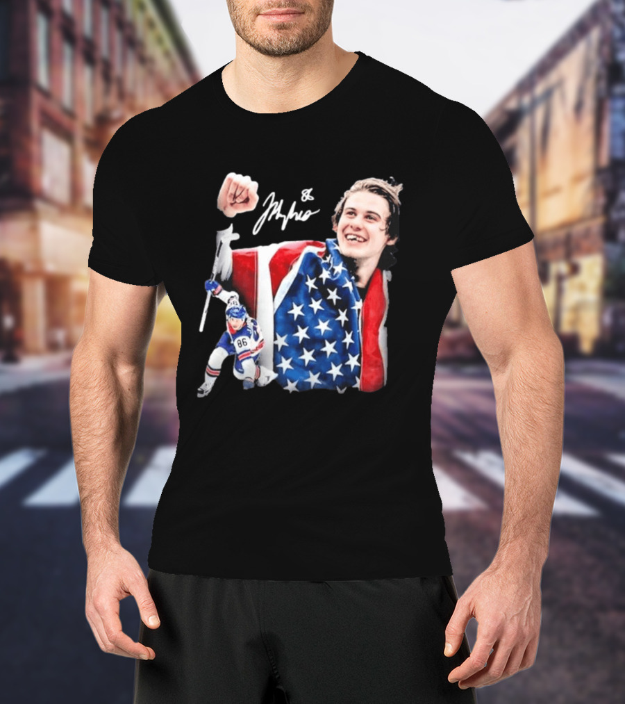 Jack Hughes USA Hockey Golden Goal Celebration T-Shirt