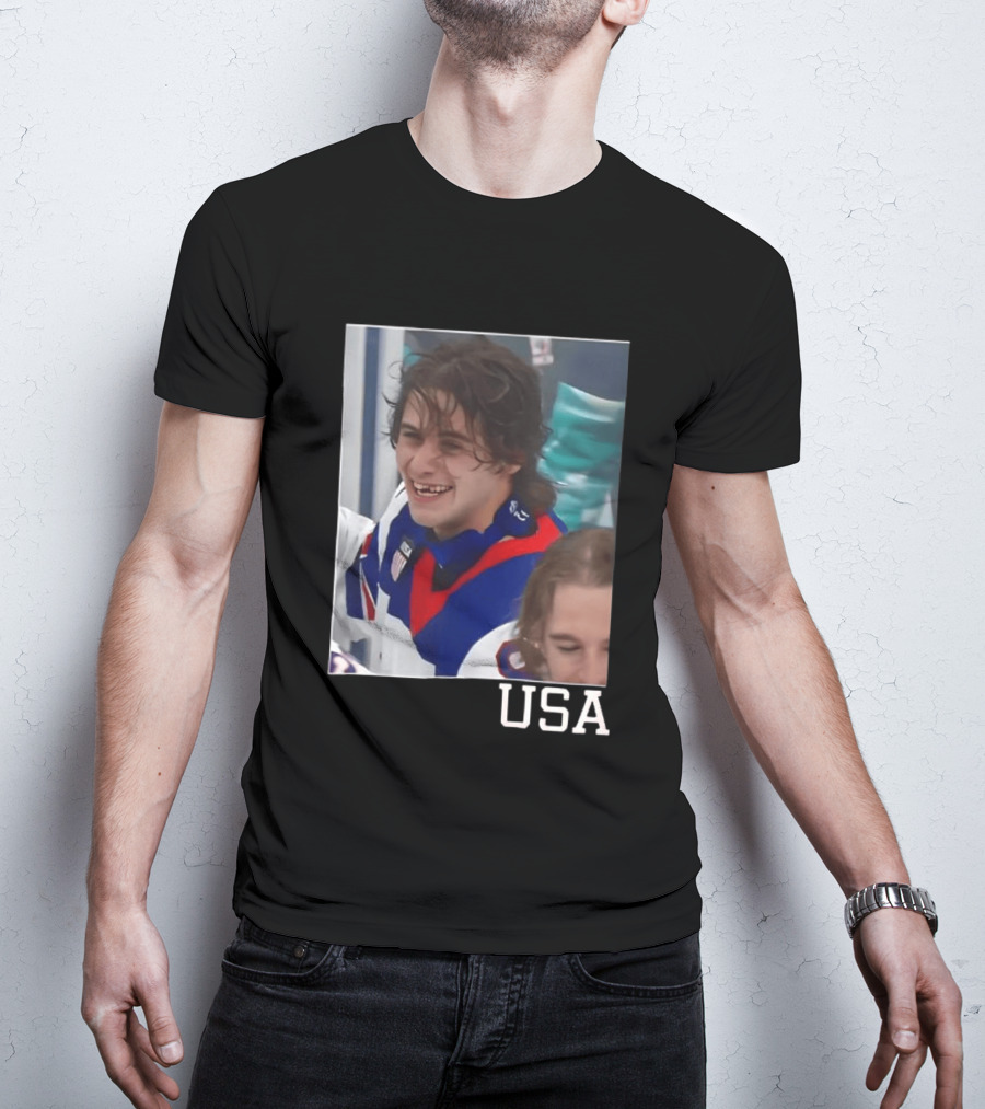 Jack Hughes 2026 Winter Olympic Team USA Smile Hockey T-Shirt
