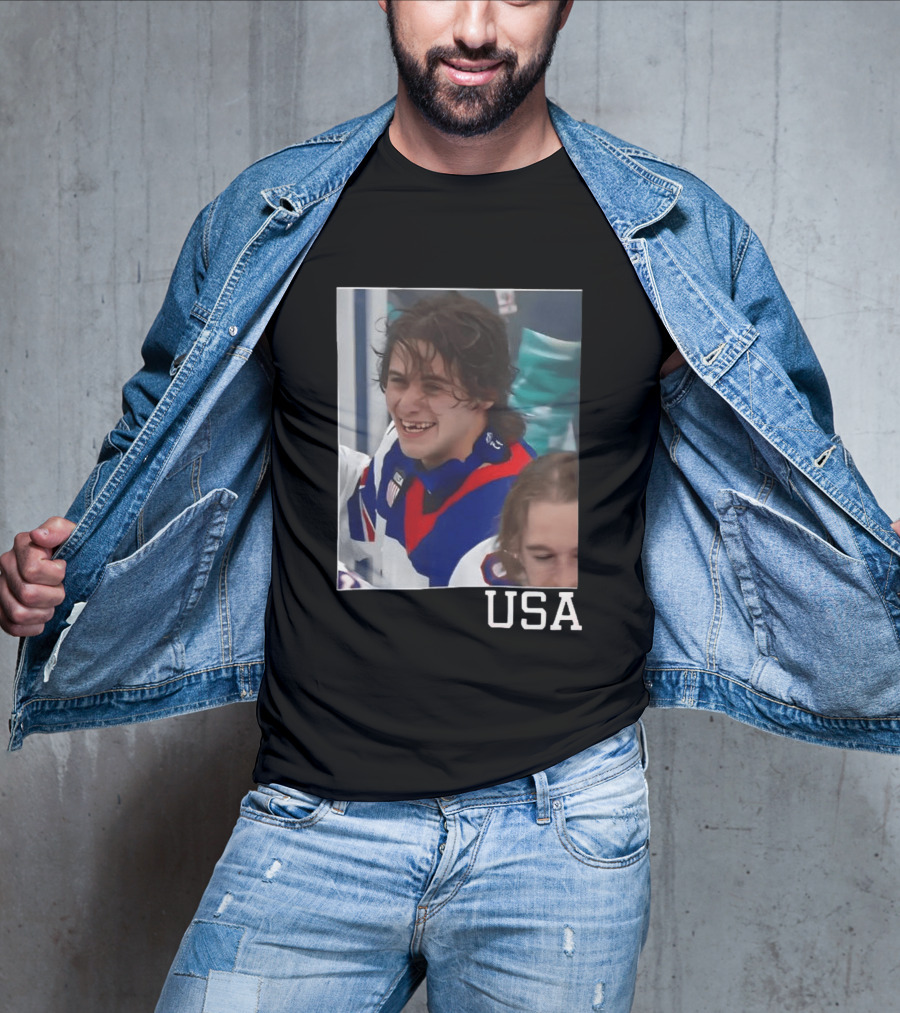 Jack Hughes 2026 Winter Olympic Team USA Smile Hockey T-Shirt
