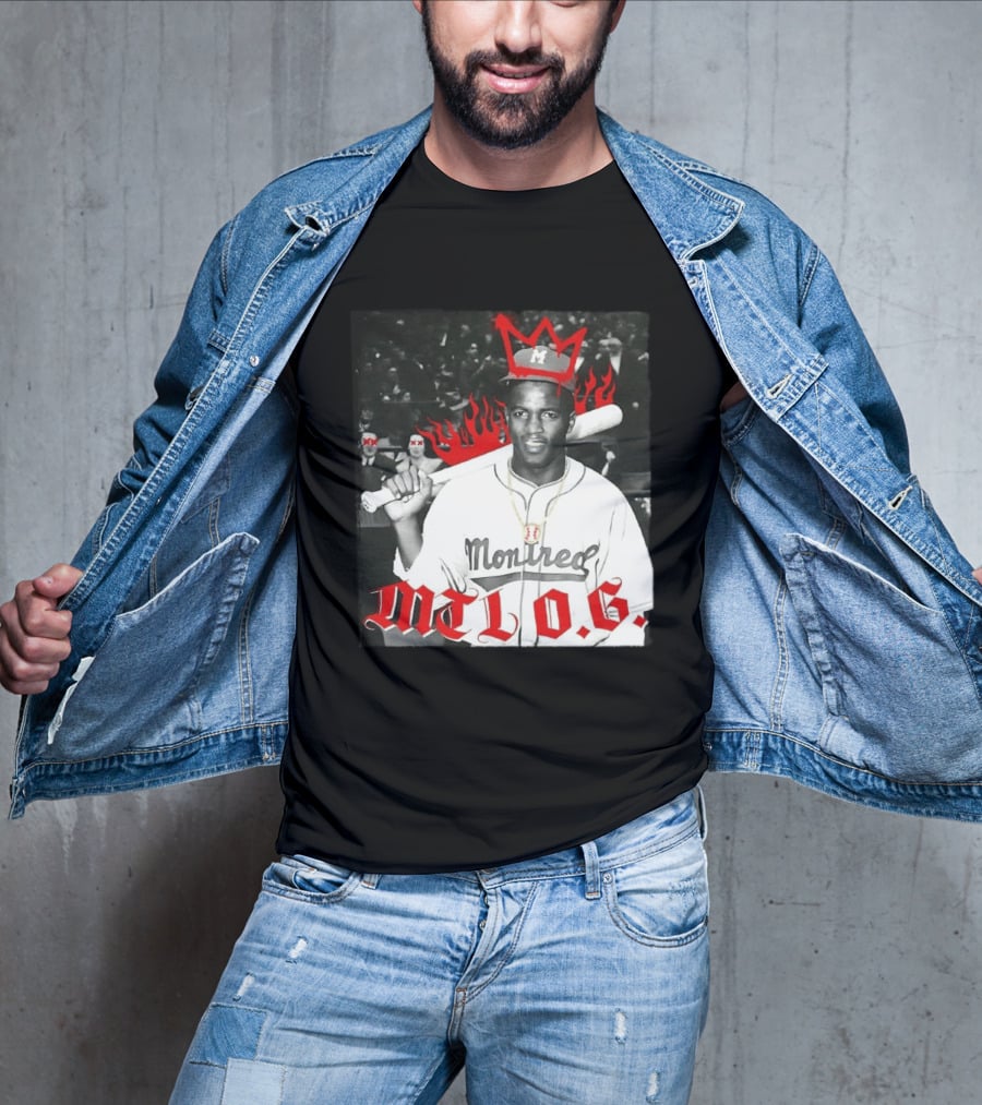 Jackie Robinson Montreal MTL O.G. Baseball Legend Icon Red Crown Flames T-Shirt