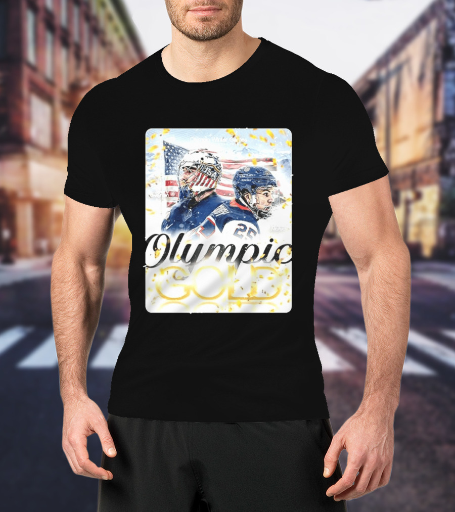 Olympic Winter Games USA Jeremy Swayman Charlie McAvoy Olympic Gold T-Shirt