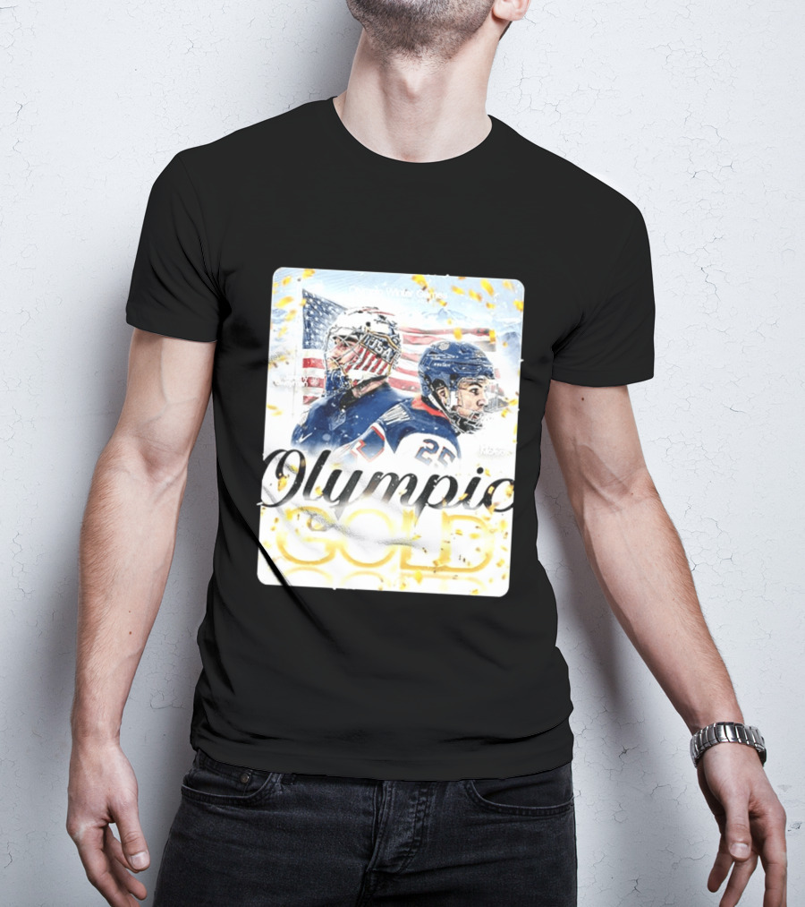 Olympic Winter Games USA Jeremy Swayman Charlie McAvoy Olympic Gold T-Shirt