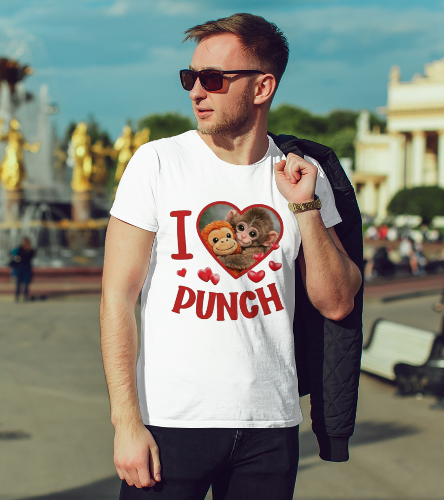 I Love Punch Heart Cute Monkey Hugging Furry Friend T-Shirt