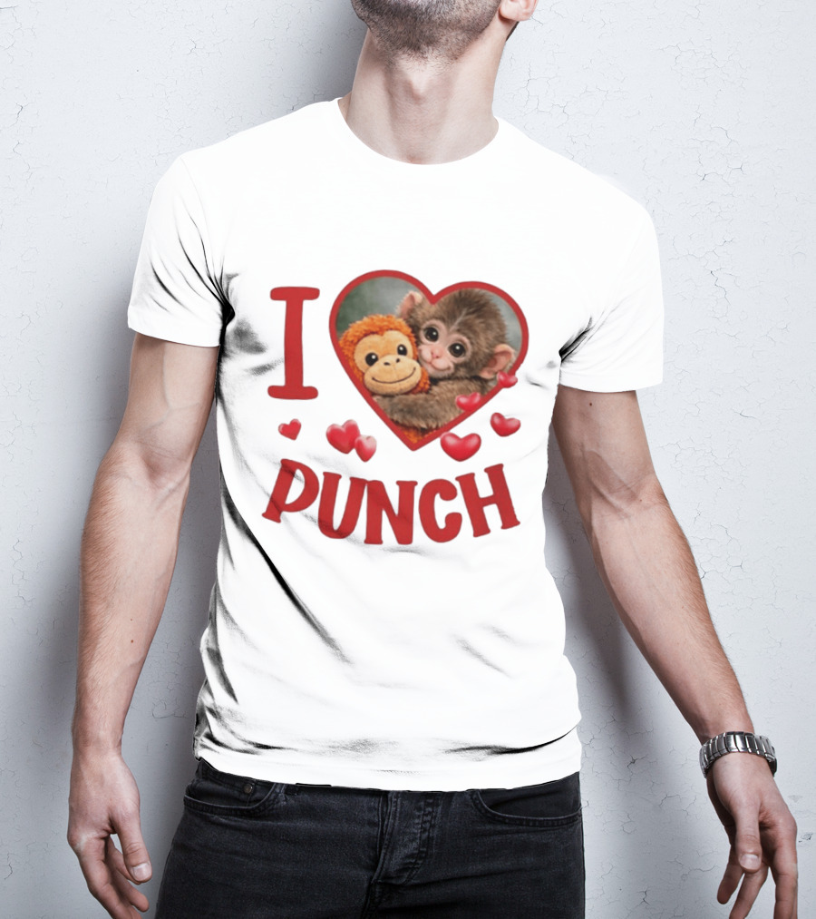 I Love Punch Heart Cute Monkey Hugging Furry Friend T-Shirt