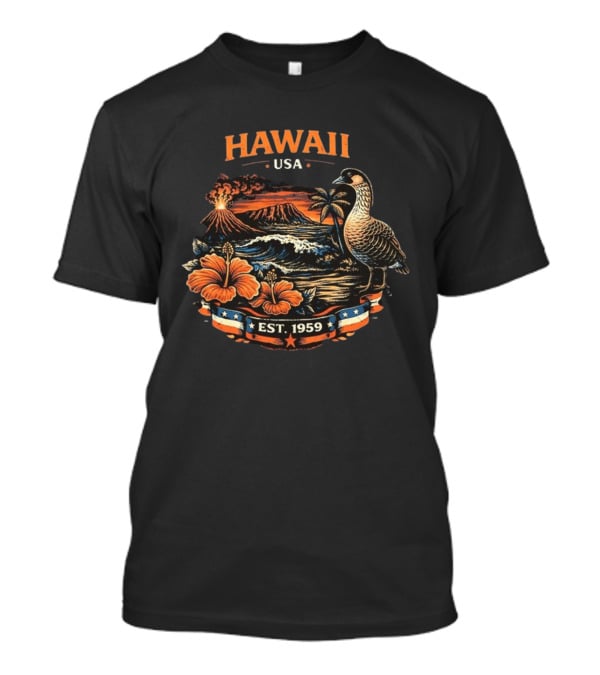 Hawaii USA Est 1959 Volcano Nene Bird Hibiscus T-Shirt