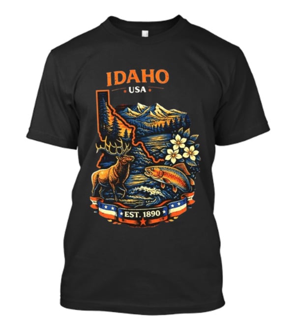Idaho USA Est 1890 Wilderness Elk Trout Mountains T-Shirt