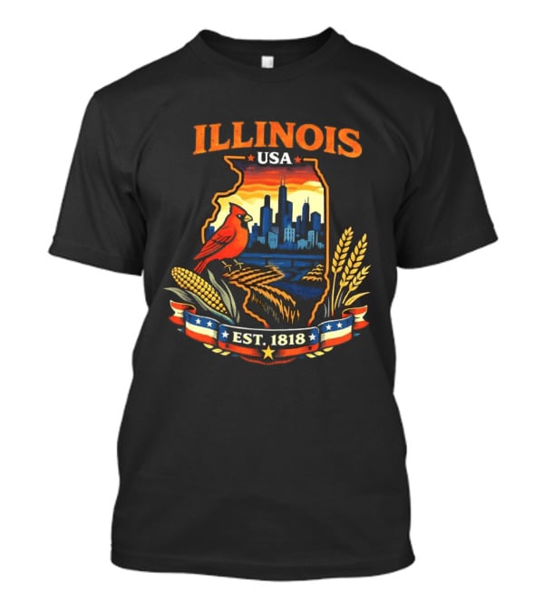 Illinois USA 1818 Cardinal Skyline Corn Wheat T-Shirt