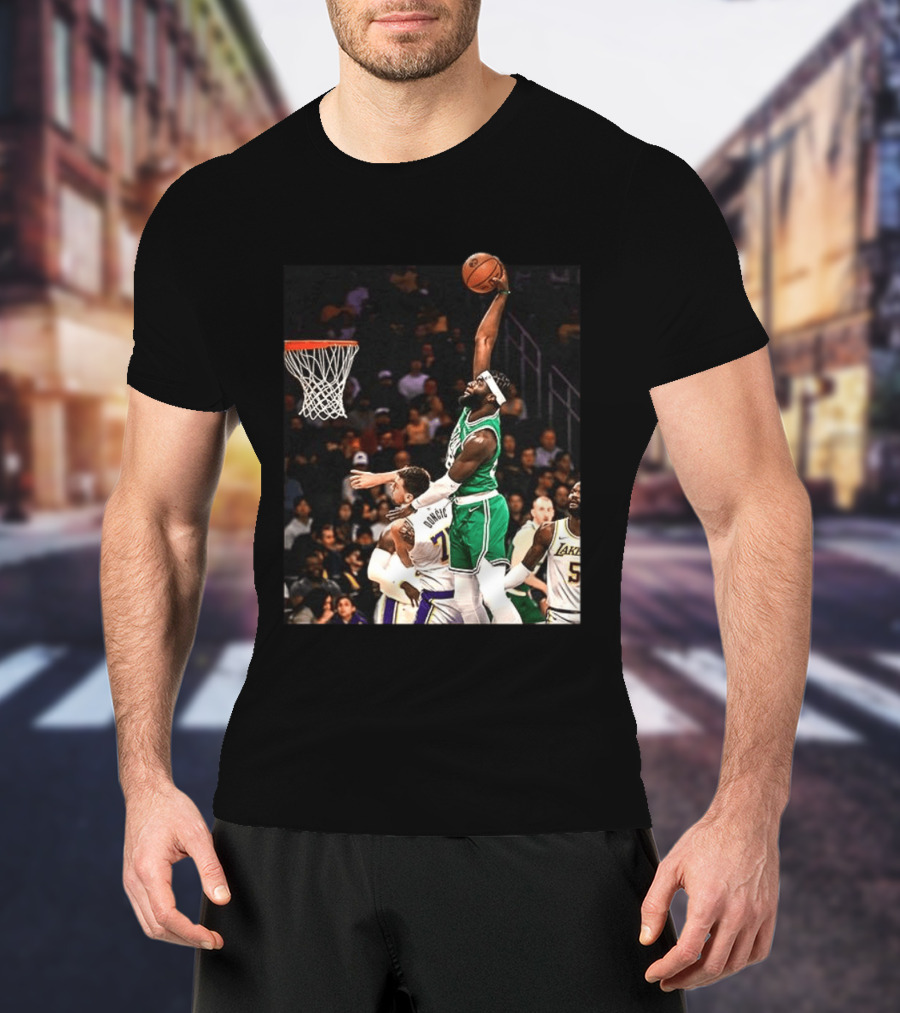 Boston Celtics Neemias Queta Dunking Against Lakers NBA Action T-Shirt