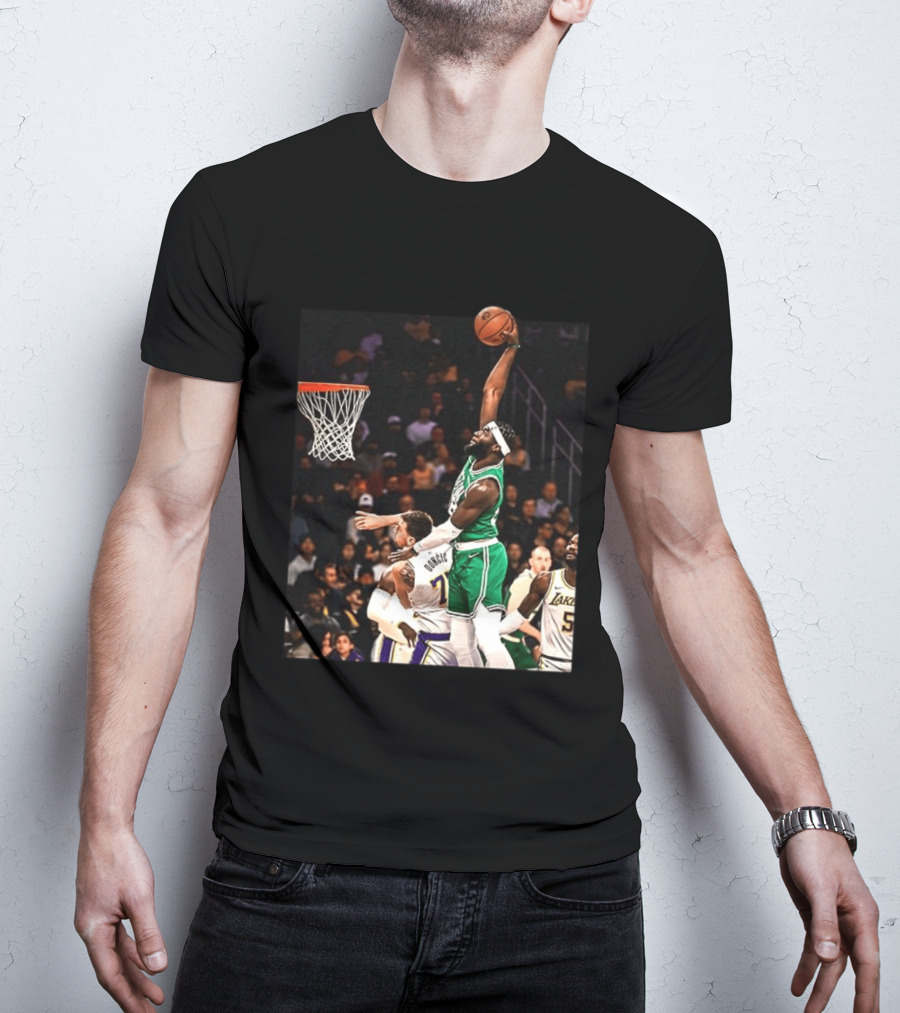 Boston Celtics Neemias Queta Dunking Against Lakers NBA Action T-Shirt