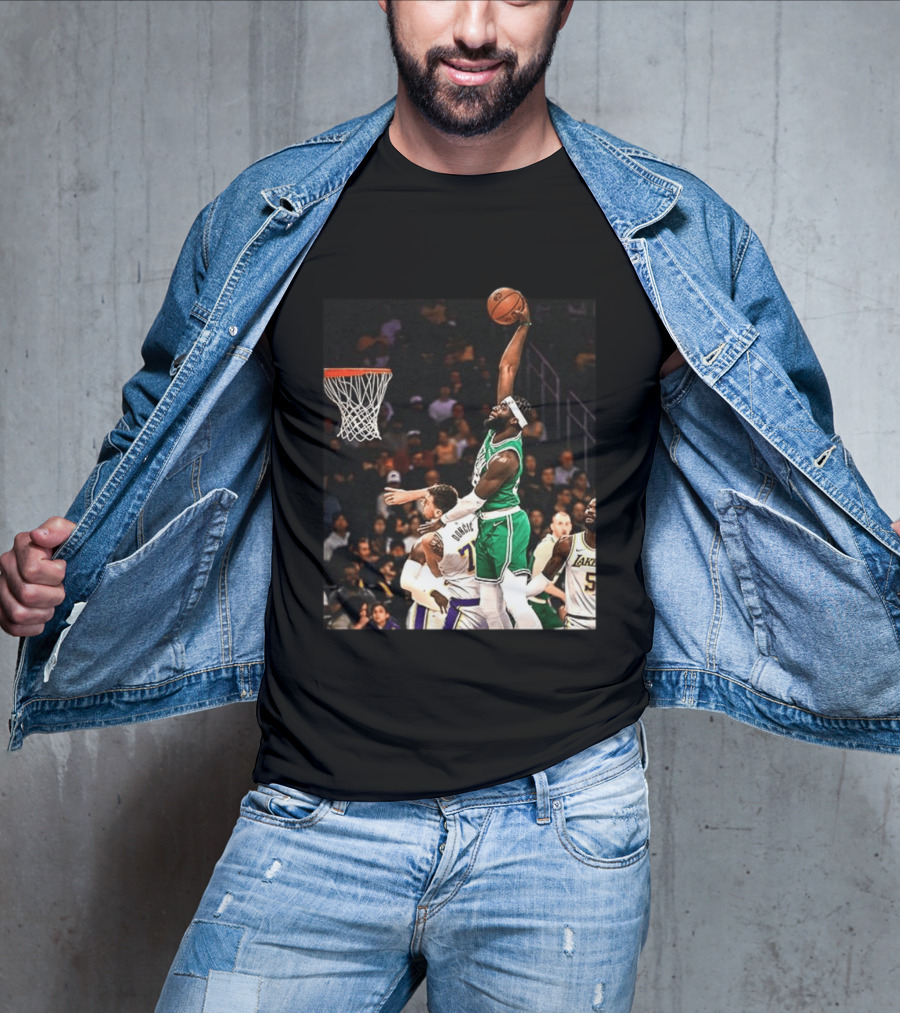 Boston Celtics Neemias Queta Dunking Against Lakers NBA Action T-Shirt
