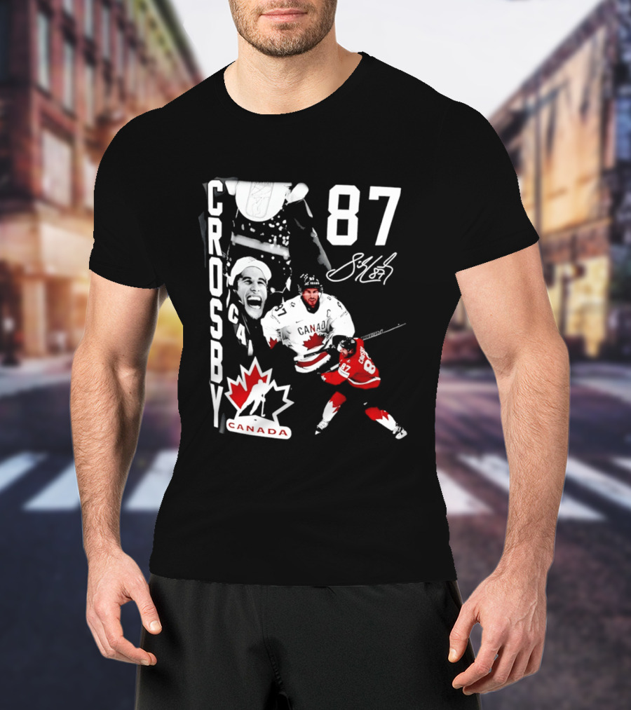 Crosby 87 Canada Hockey Maple Leaf Number Signature T-Shirt