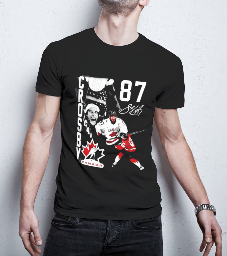 Crosby 87 Canada Hockey Maple Leaf Number Signature T-Shirt