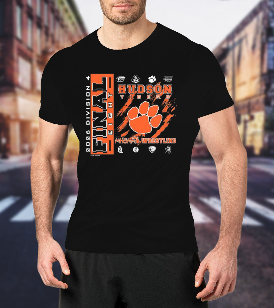 Hudson Tigers 2026 Division 4 Final Eight MHSAA Wrestling T-Shirt