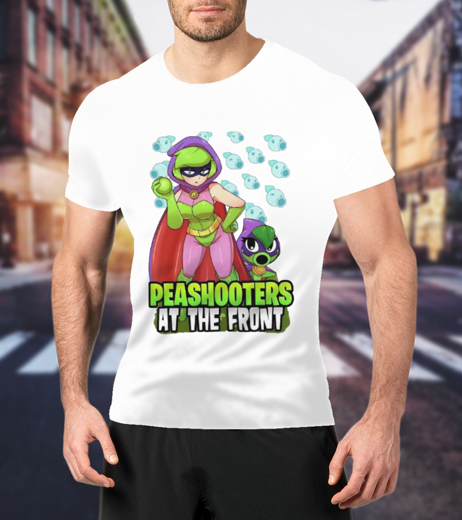 Peashooters At The Front Superhero Style Action Adventure T-Shirt