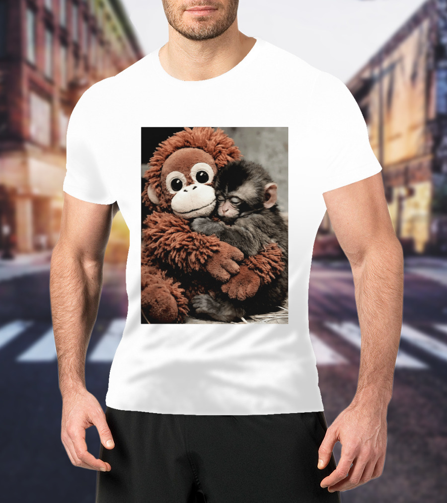 Punch Kun Cuddly Punch Monkey Hugging Plush Toy T-Shirt