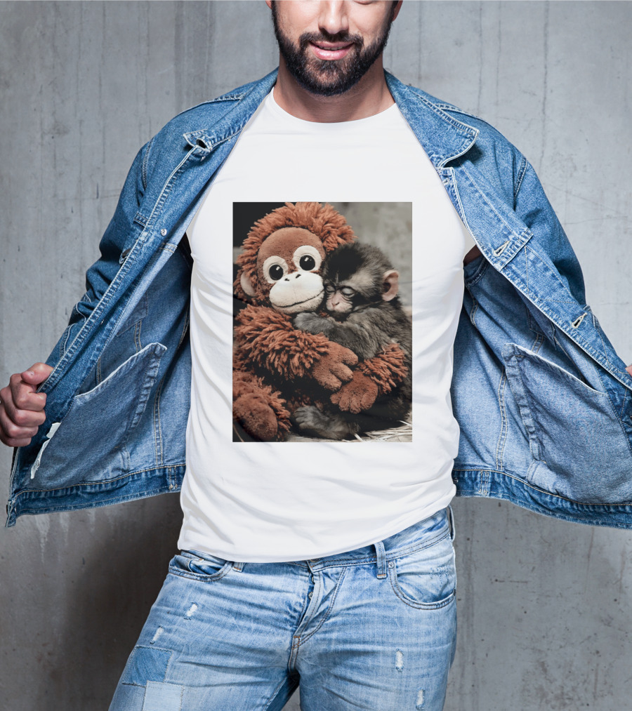 Punch Kun Cuddly Punch Monkey Hugging Plush Toy T-Shirt
