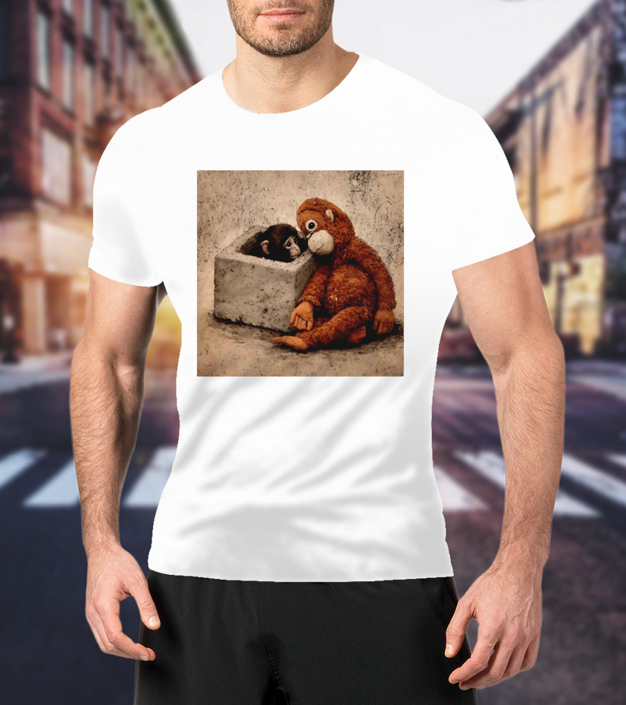 Punch Kun Punch The Monkey Cuddling Plush Toy Block Scene T-Shirt