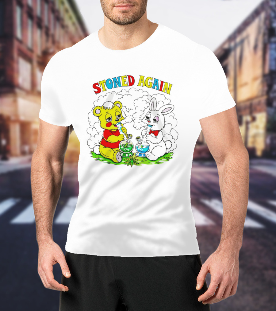 Stoned Again Bears And Rabbits Smoking Weeds T-Shirt