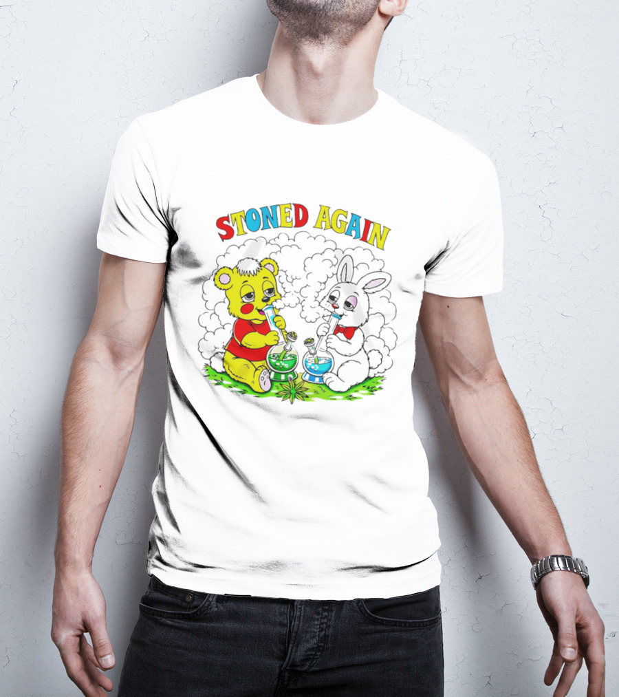 Stoned Again Bears And Rabbits Smoking Weeds T-Shirt