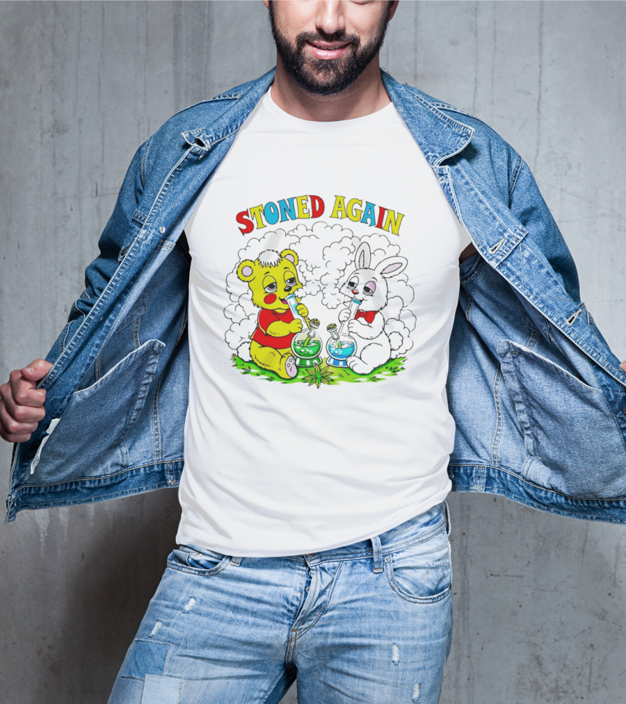 Stoned Again Bears And Rabbits Smoking Weeds T-Shirt