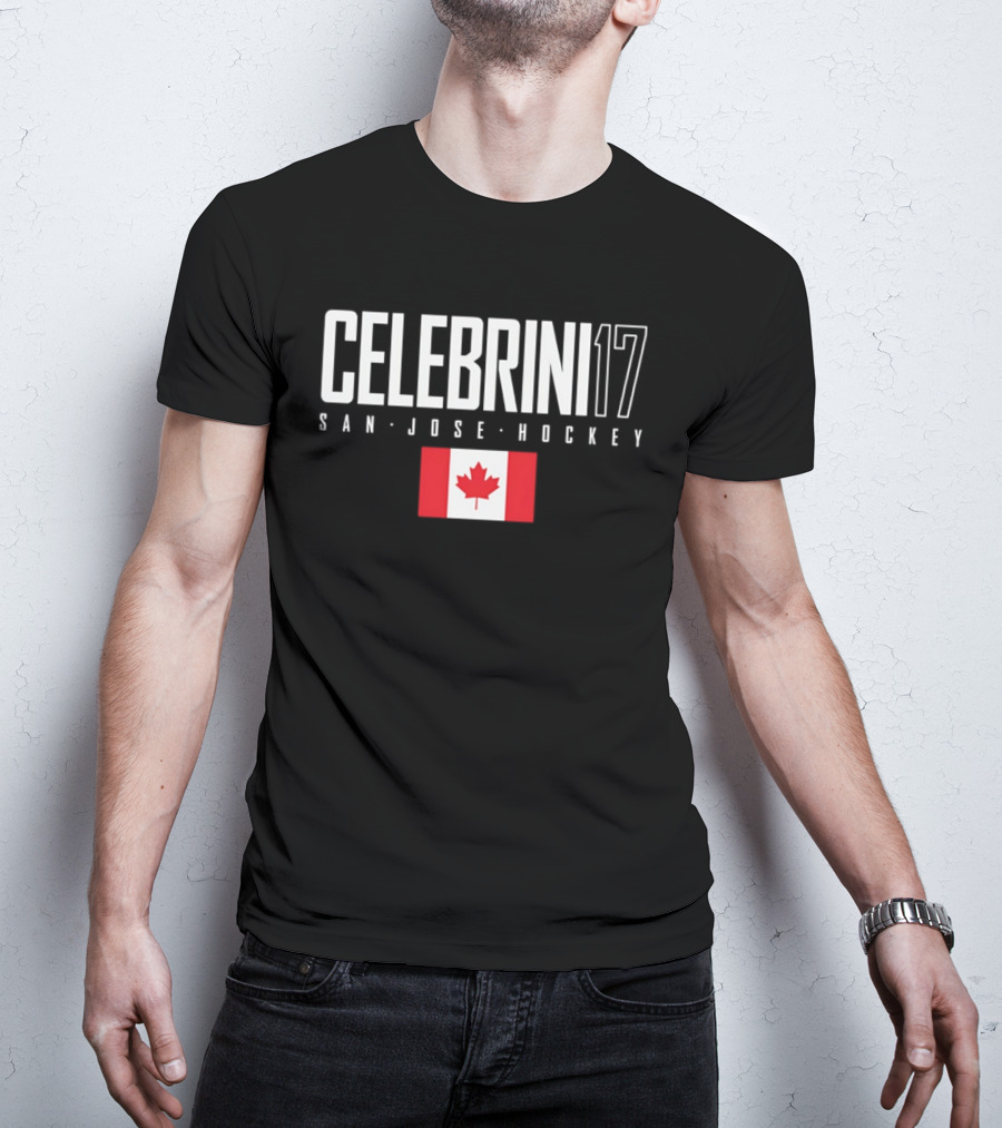 San Jose Hockey Celebrini 17 Canada Flag T-Shirt