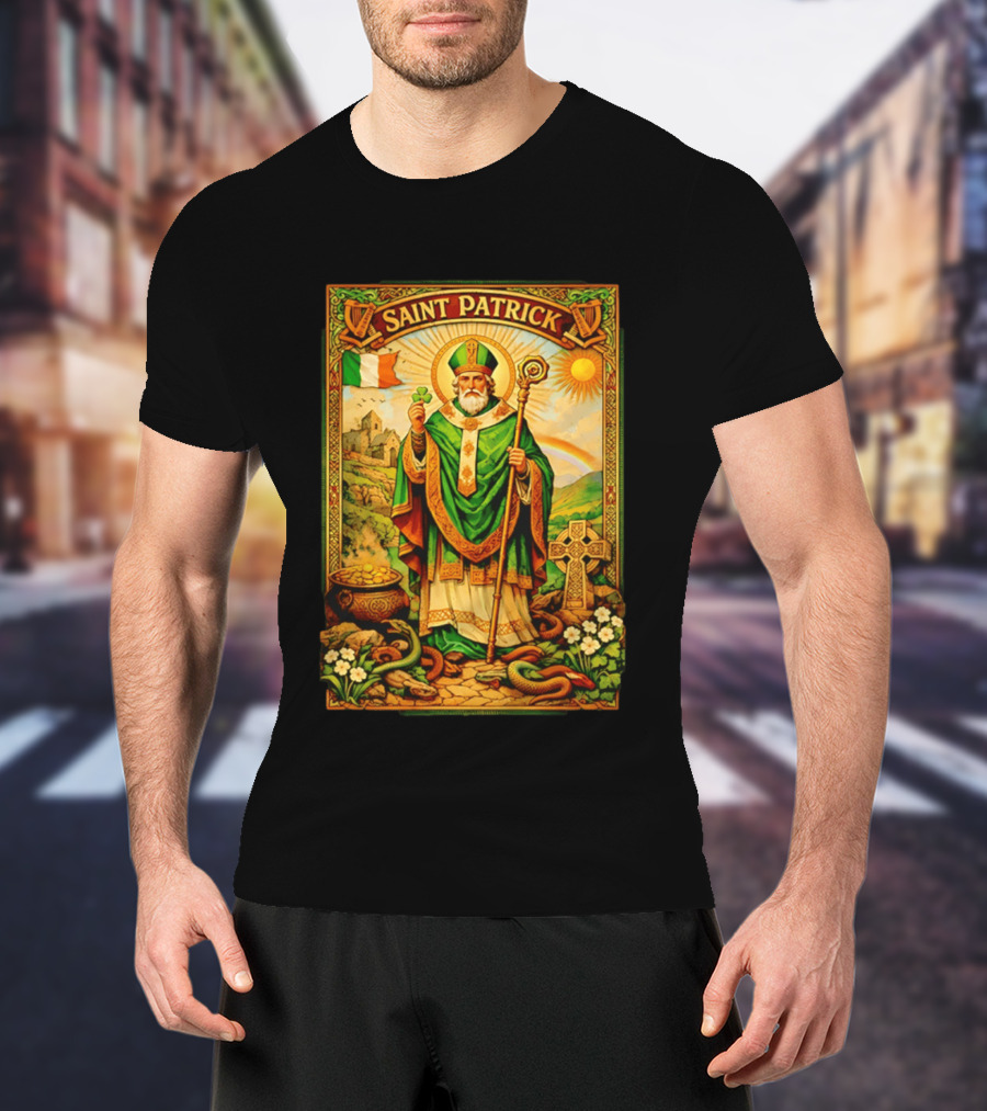 Saint Patrick Ireland Shamrock Cross Snakes Harp Flag T-Shirt