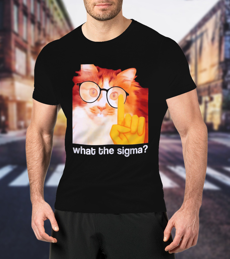 What The Sigma Cat Meme Glasses Pointing Finger Humor T-Shirt