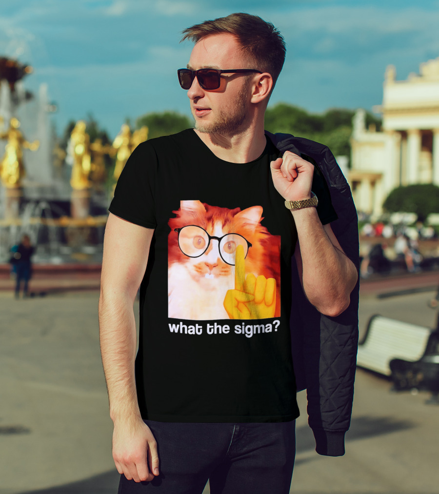 What The Sigma Cat Meme Glasses Pointing Finger Humor T-Shirt