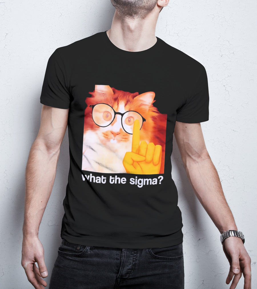 What The Sigma Cat Meme Glasses Pointing Finger Humor T-Shirt