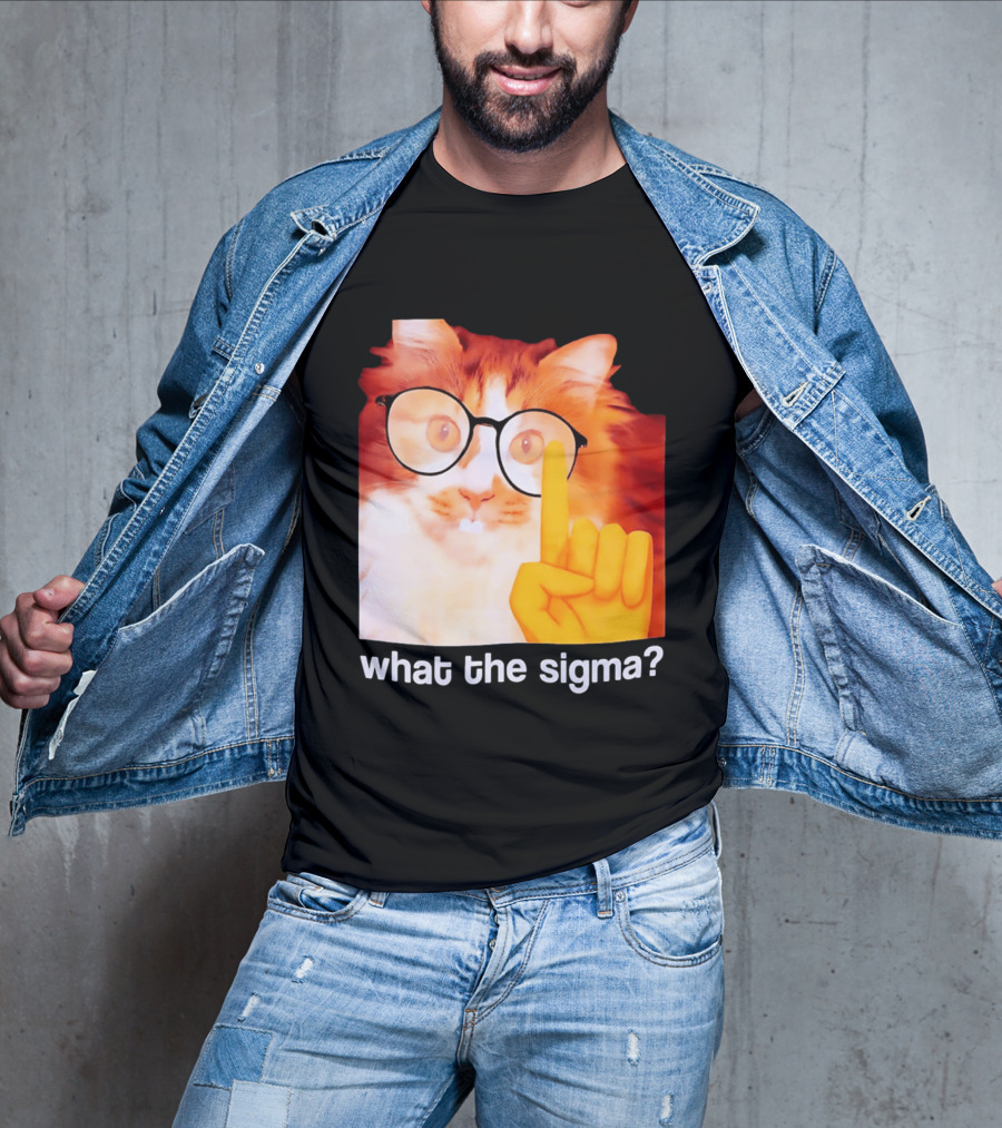 What The Sigma Cat Meme Glasses Pointing Finger Humor T-Shirt