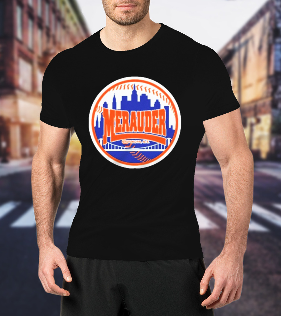 Merauder Brooklyn NY Skyline Baseball New York Mets T-Shirt