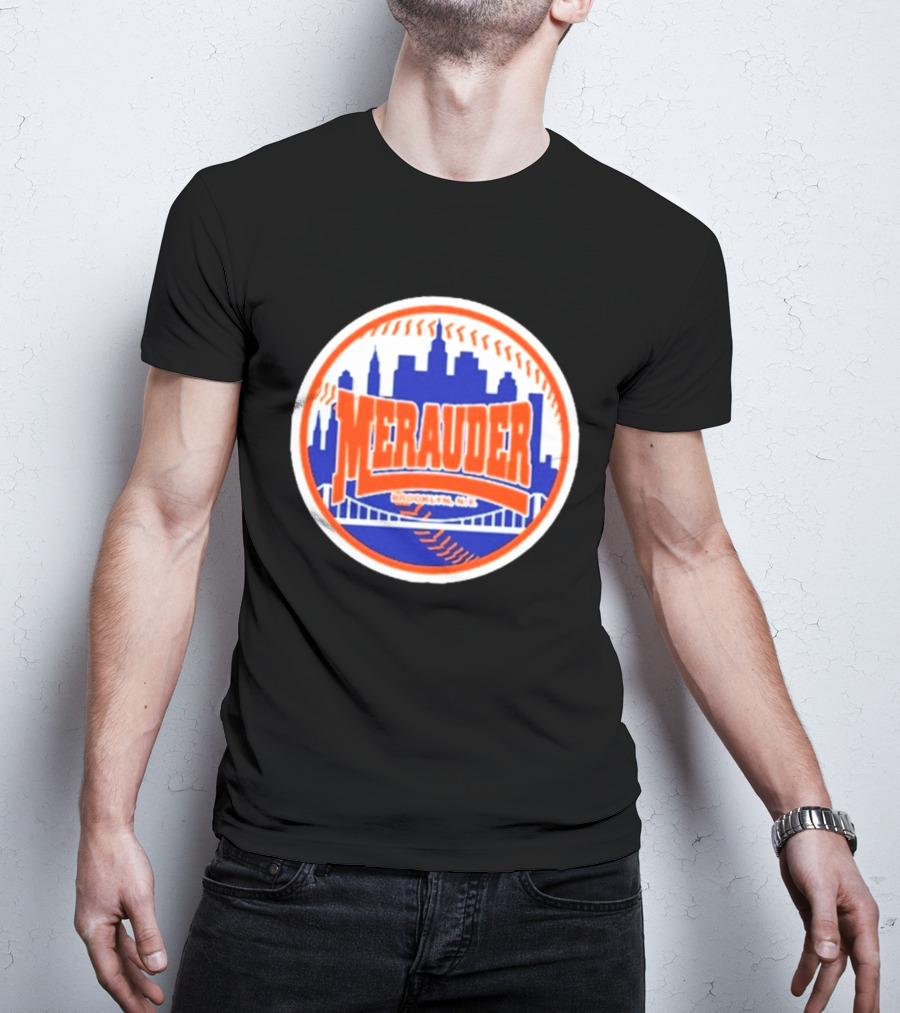 Merauder Brooklyn NY Skyline Baseball New York Mets T-Shirt