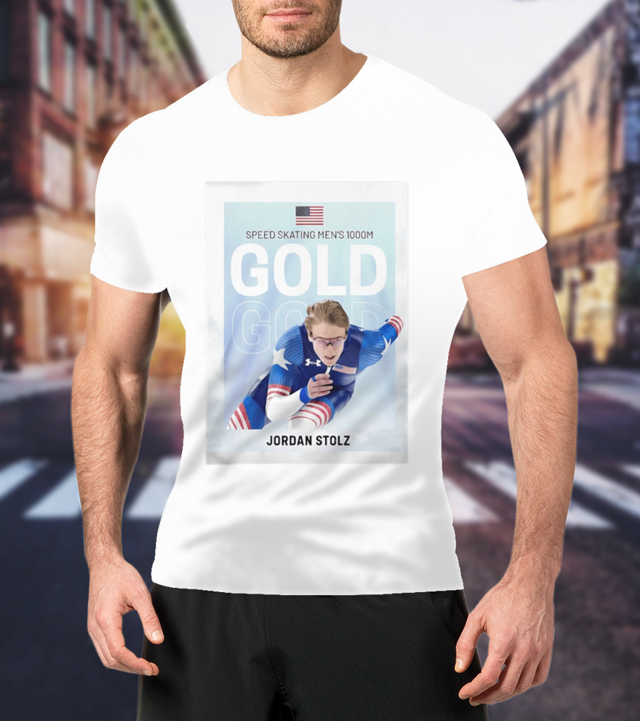 American Flag Speed Skating Men's 1000M Gold Jordan Stolz T-Shirt