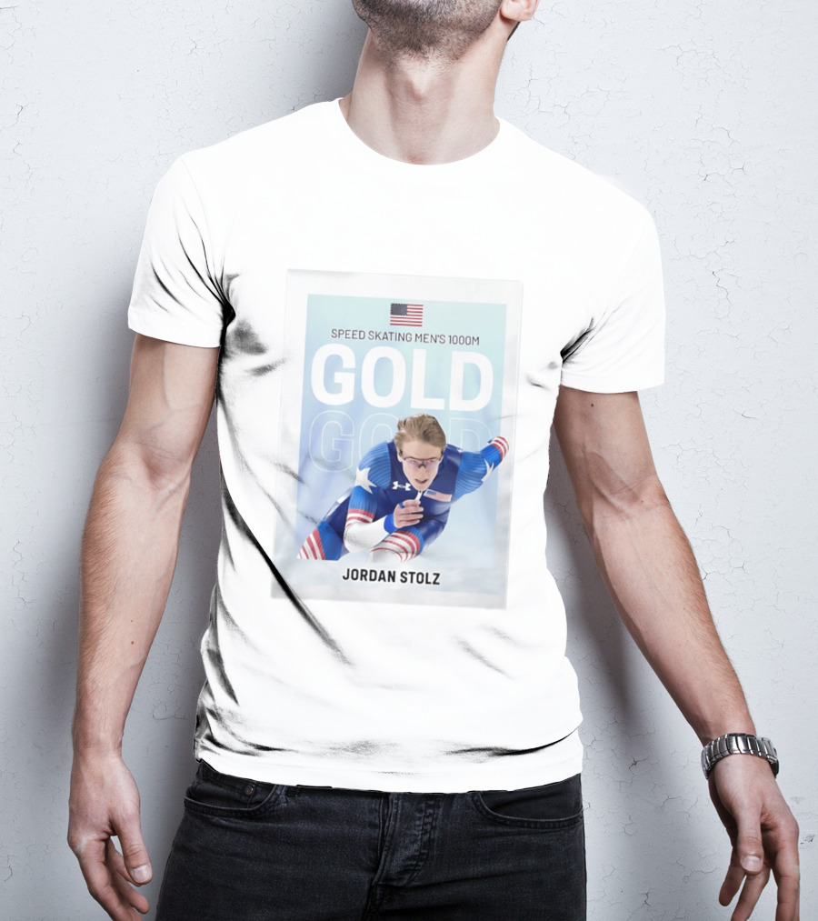 American Flag Speed Skating Men's 1000M Gold Jordan Stolz T-Shirt