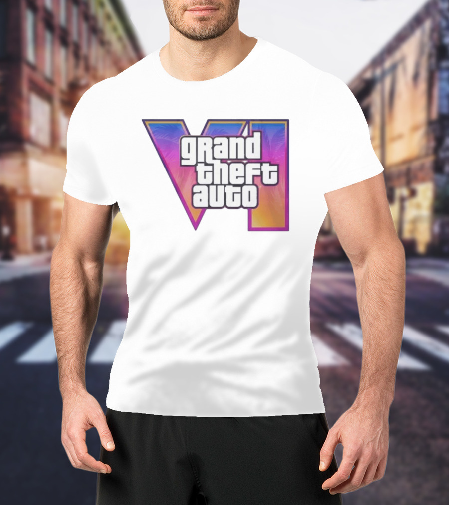 Grand Theft Auto VI 2025 GTA 6 VI Logo With Sunset Palm T-Shirt