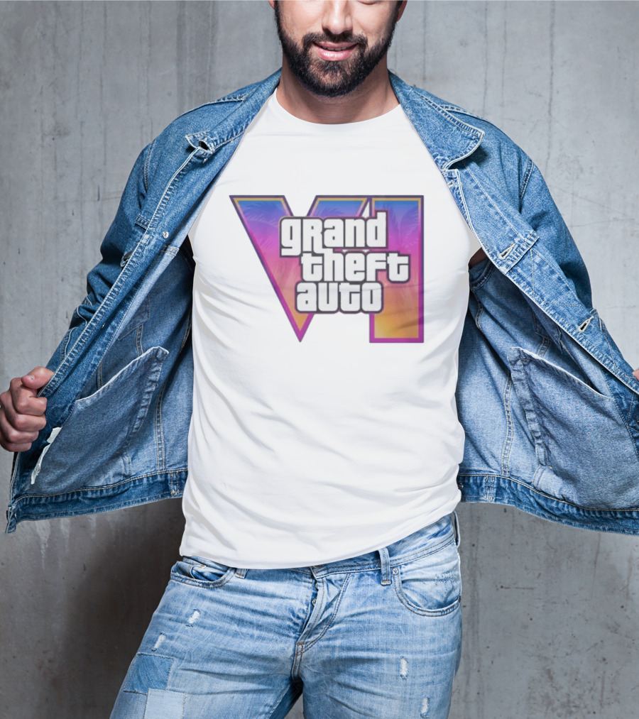 Grand Theft Auto VI 2025 GTA 6 VI Logo With Sunset Palm T-Shirt