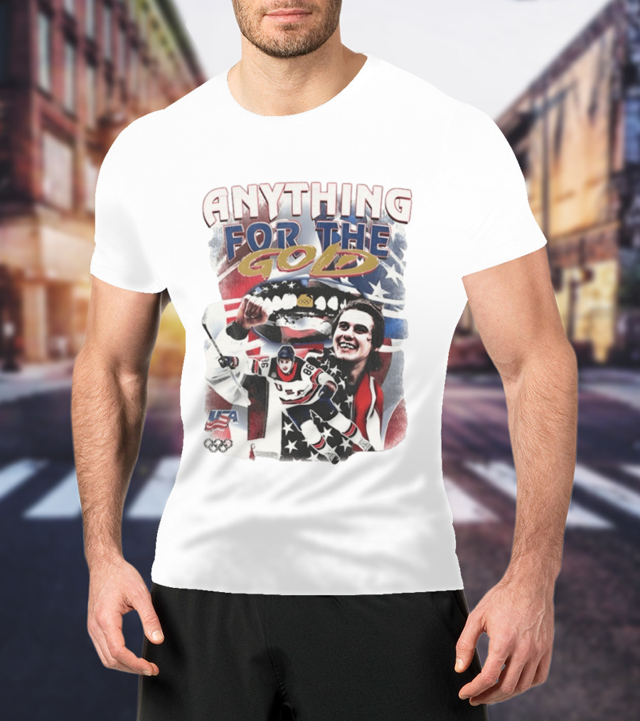 Anything For The Gold Usa Hockey American Flag Jack Hughes T-Shirt