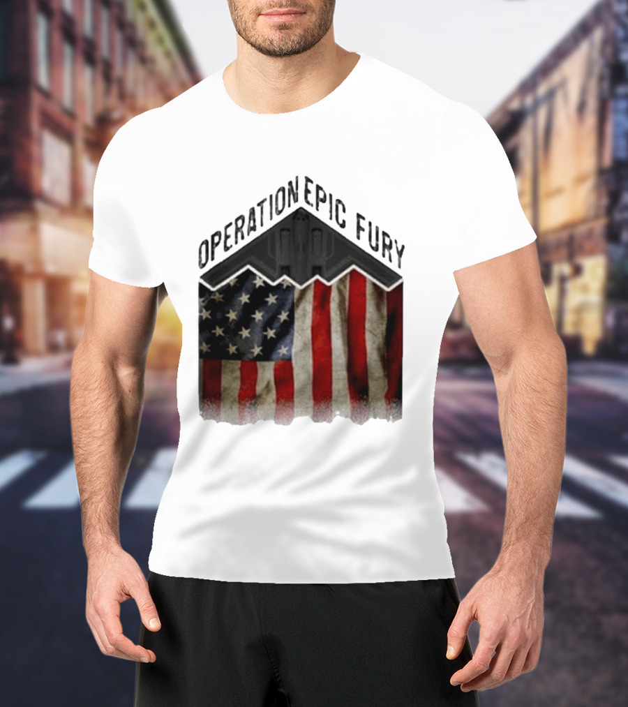 Operation Epic Fury USA American Flag Military Stealth Bomber T-Shirt