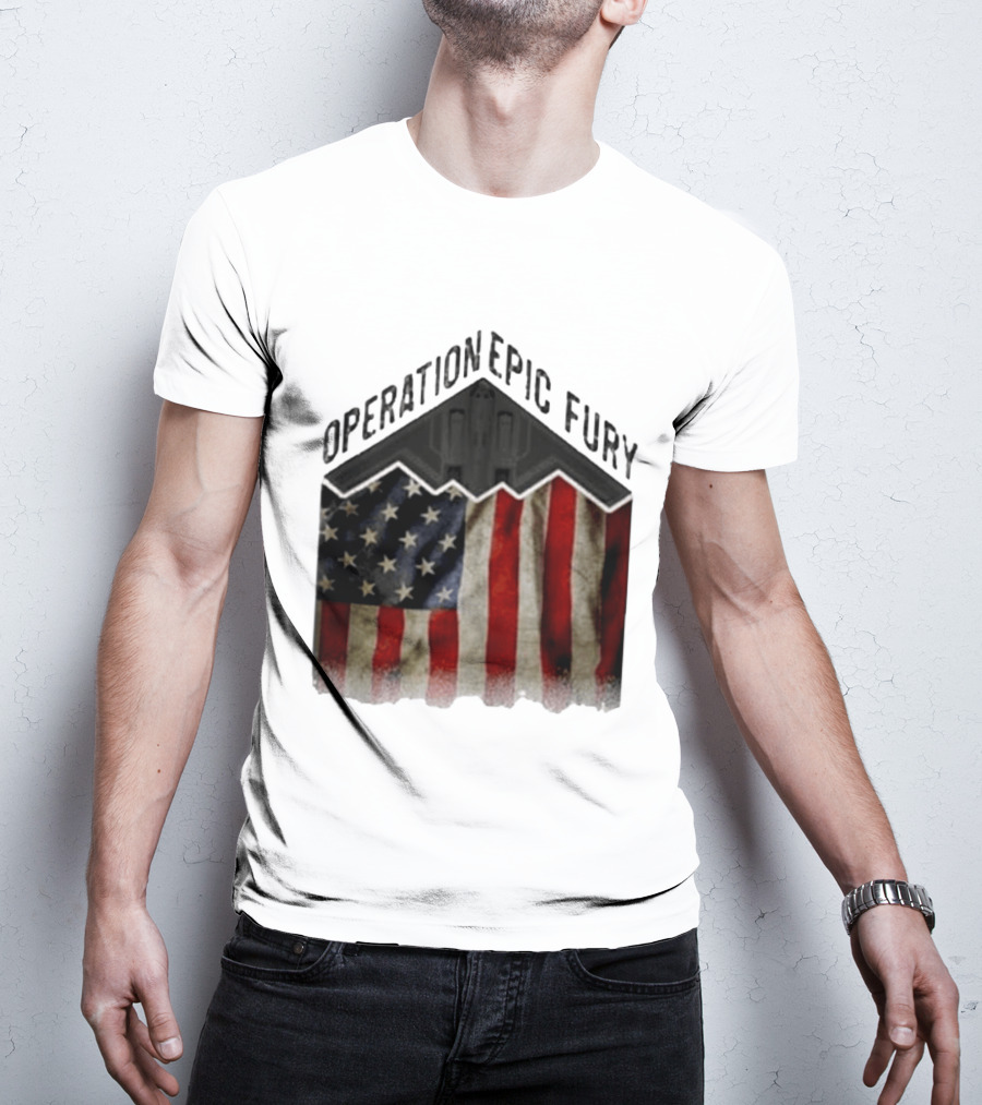 Operation Epic Fury USA American Flag Military Stealth Bomber T-Shirt