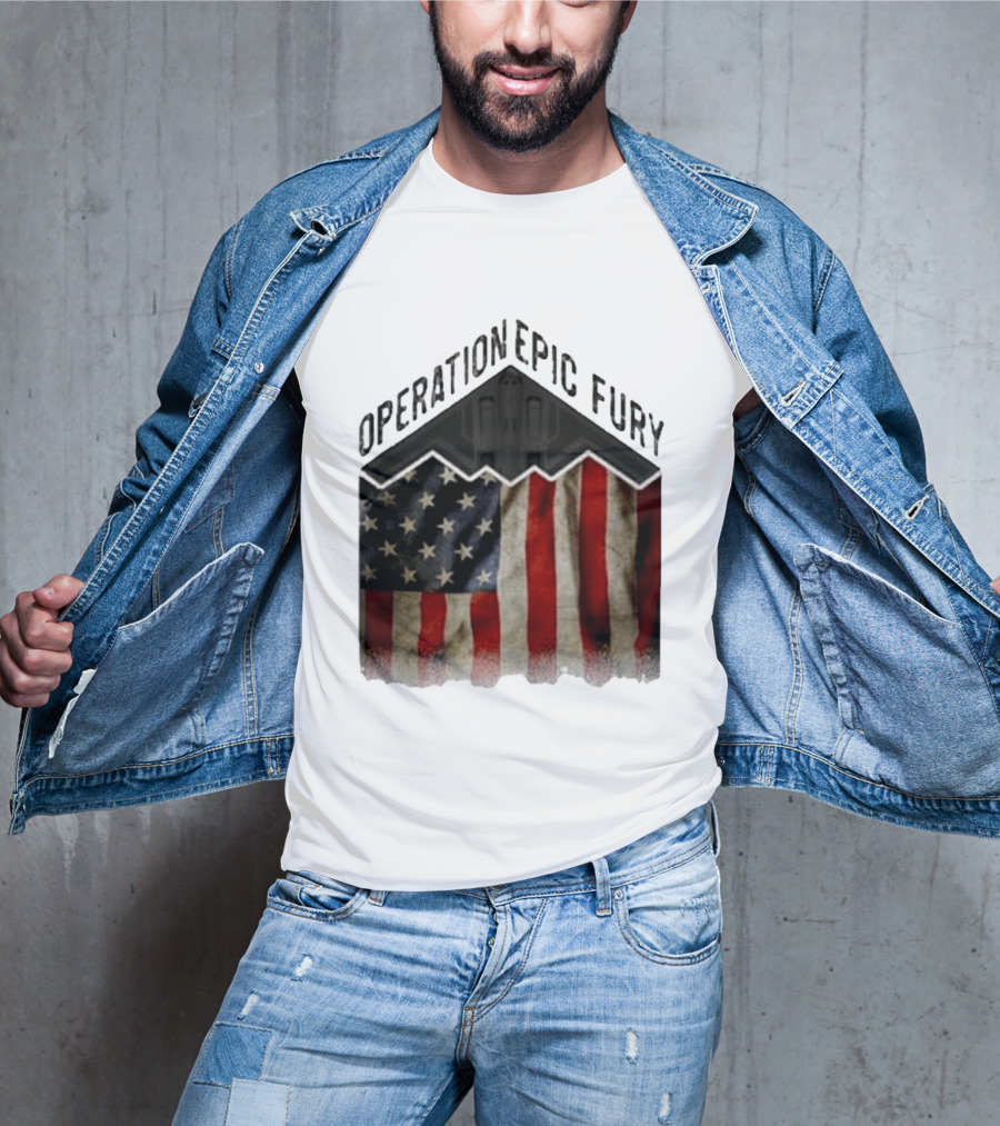 Operation Epic Fury USA American Flag Military Stealth Bomber T-Shirt