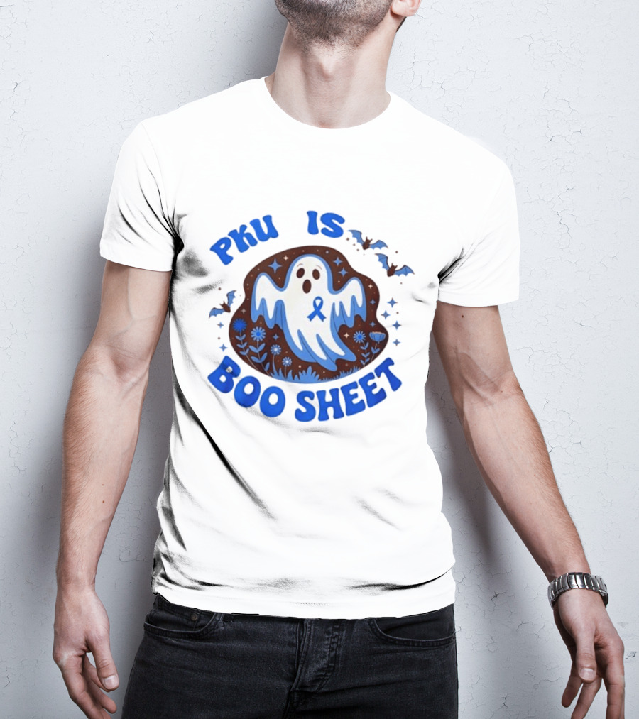 PKU Is Boo Sheet Ghost With Awareness Ribbon And Bats T-Shirt