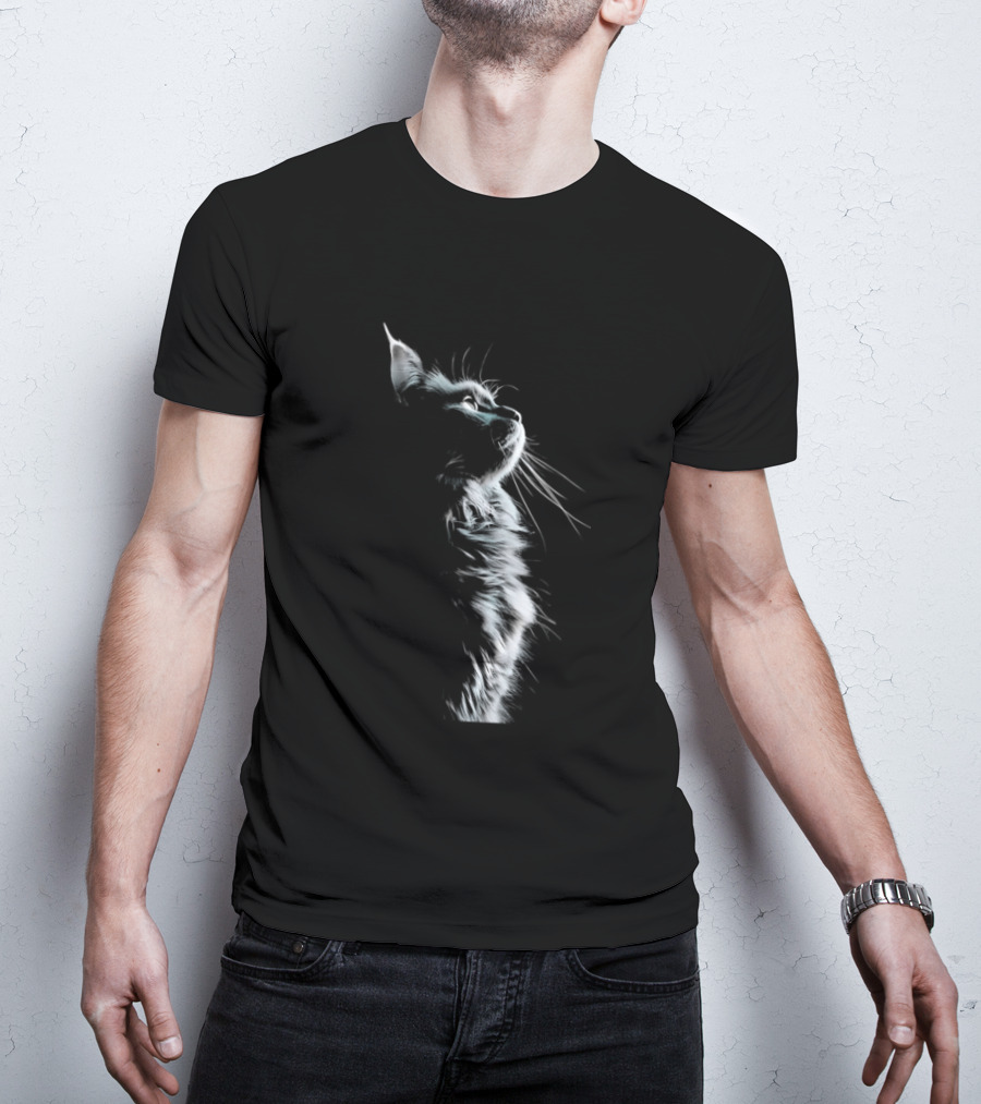 Cat Light And Shadow White Silhouette Feline T-Shirt