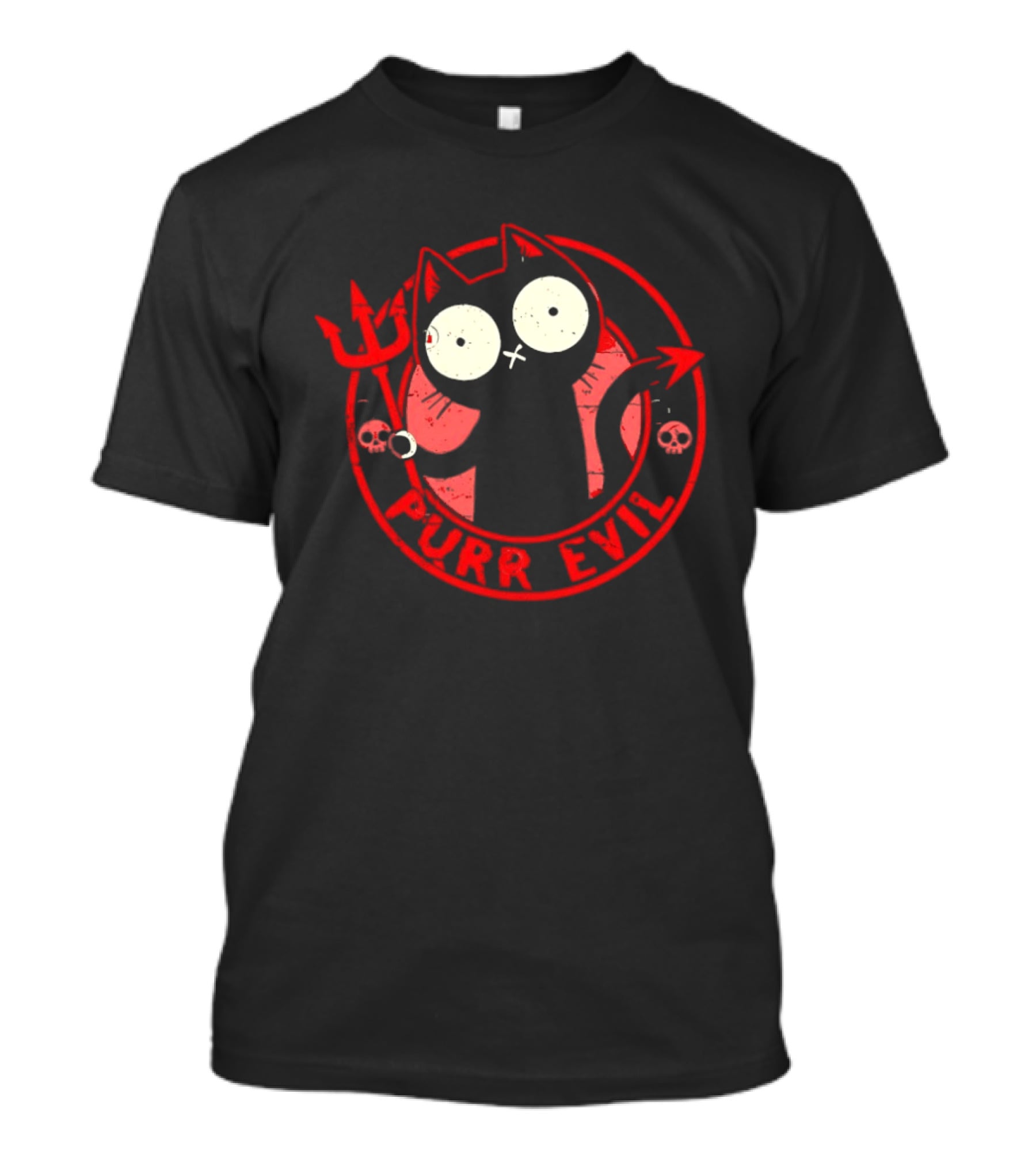 Purr Evil Cat With Trident And Skulls T-Shirt